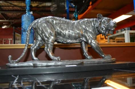 Sold At Auction Tiger Statue Silver Painted Mounted On