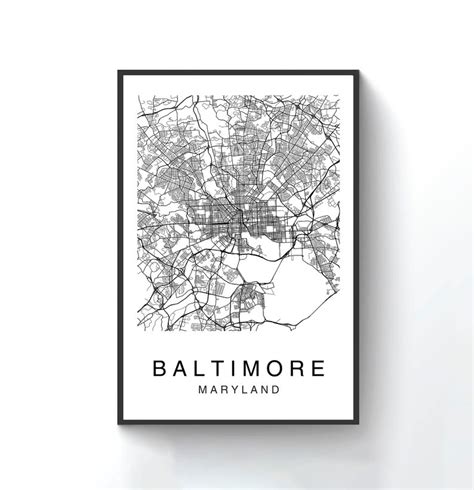 Baltimore Map Print Baltimore Map Poster Wall Art City Map Etsy