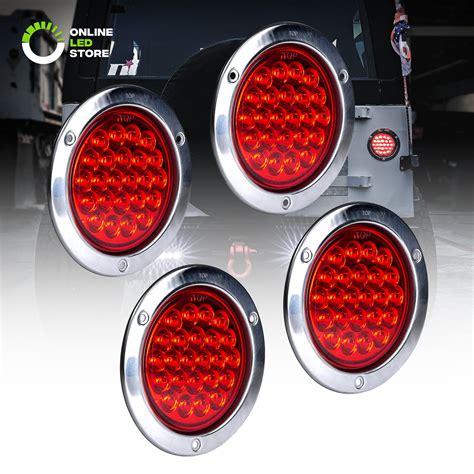 4pc 4 Inch Round Led Trailer Tail Lights Dot Certified Stainless