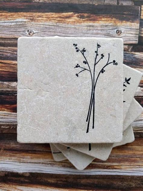 Herb Stone Coaster Plant Coasters T For Mom Nature Lover Etsy In