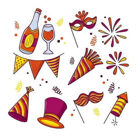 Premium Vector Hand Drawn New Year Party Element Collection