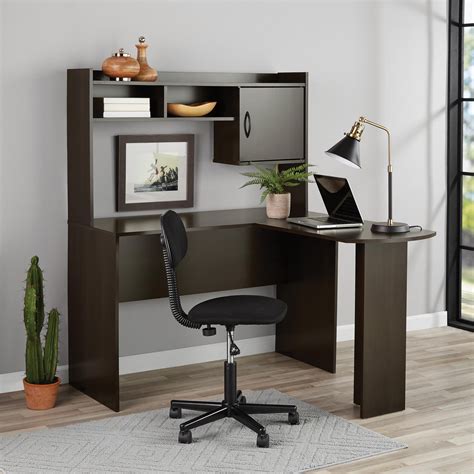 Mainstays L Shaped Desk With Hutch Espresso Walmart Com