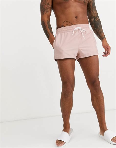 Asos Design Swim Shorts In Pink Super Short Length Asos
