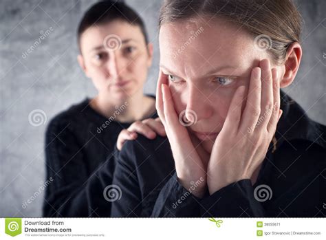 Comforting Friend Woman Consoling Her Sad Friend Stock Image Image