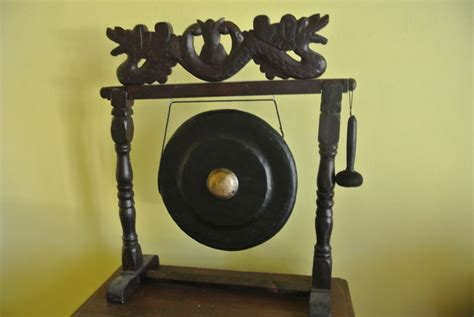 Wooden Gong With Carved Mythical Snakes Naga Java Indonesia Second