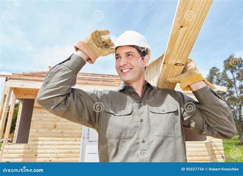Man As Construction Worker Building House Stock Photo Image Of