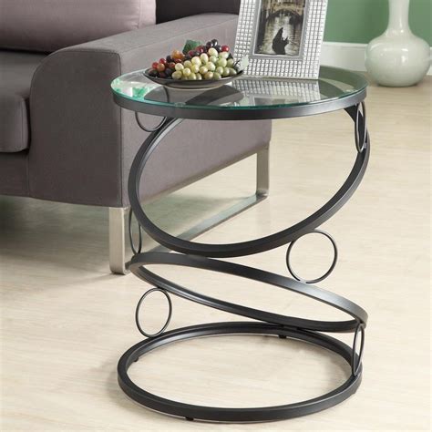 Modern Round End Table Black Metal Glass Side Accent Home Furniture