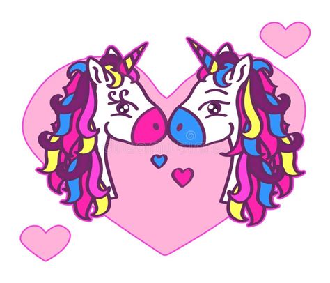 Two Cute Unicorns On A Background Of Hearts Stock Vector