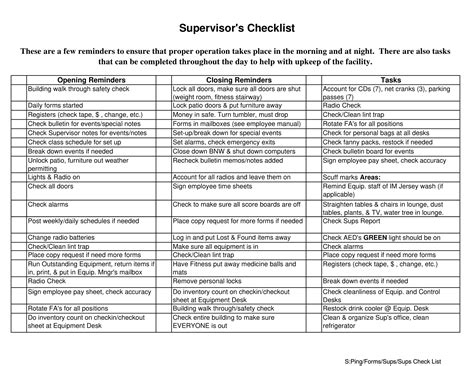 Printable Supervision Template