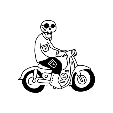 Retro Skull Riding Classic Motorbike Illustration For T Shirt Sticker