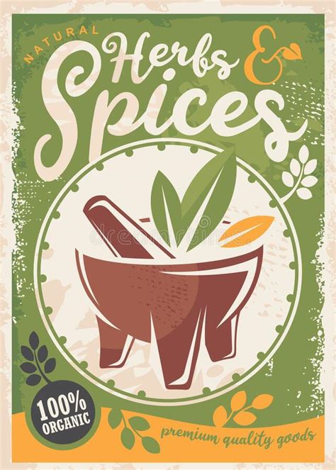 Herbs And Spices Poster Design With Green Background Stock Vector