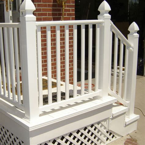We have many different colors of wood grain vinyl and solid colors also. Railing Image Gallery - TRX PolyRail Vinyl Railing - DecksDirect
