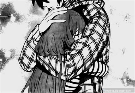 Hug Cute Anime Couple Loves Eachother Deep Affection True Lovers