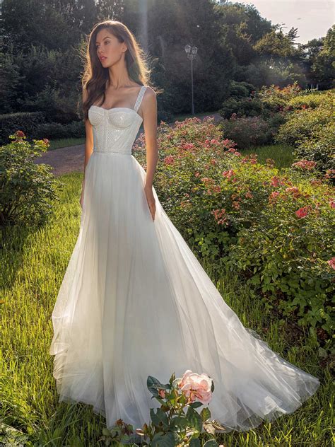 Bustier Style A Line Wedding Dress With Pearl Waistline