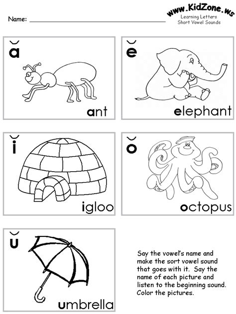 Free Preschool Kindergarten Vowels Worksheets Printable Vowel Vowel