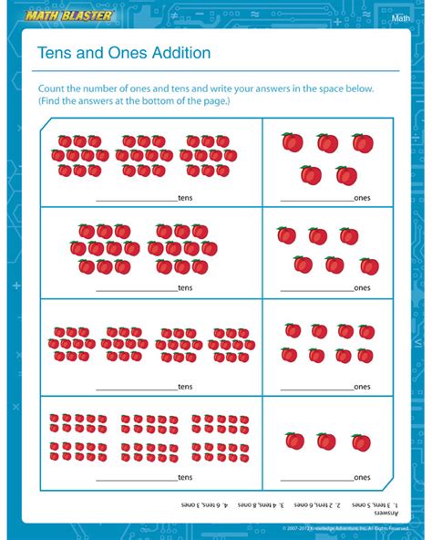 Ten & some more grade/level: Tens and Ones Addition - Download & Print Worksheet - Math Blaster