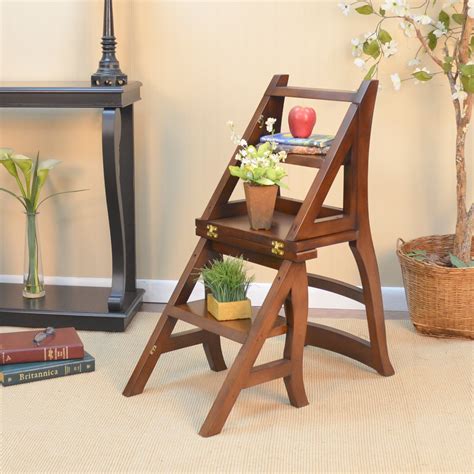 Step Ladder Chair Solid Wood Folding Step Stool Chair Library Step