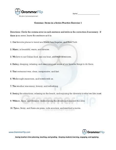 Commas Items In A Series Free Worksheet