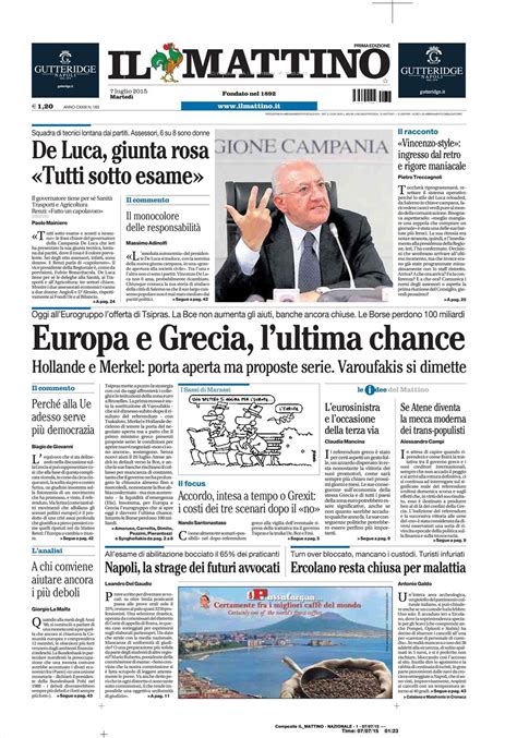 Le prime pagine dei quotidiani che sono in edicola oggi 7 luglio 2015