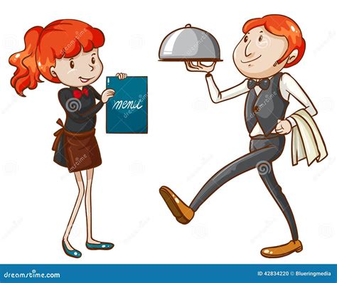 A Waiter And A Waitress Stock Vector Illustration Of Graphic 42834220