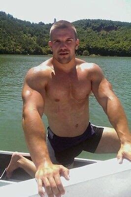 Shirtless Male Muscular Beefcake Facial Hair Beefy Guy Boating PHOTO