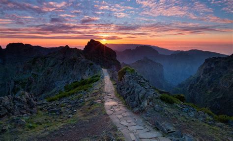 Nature Landscape Mountain Sunset Hiking Path Clouds Portugal Mist