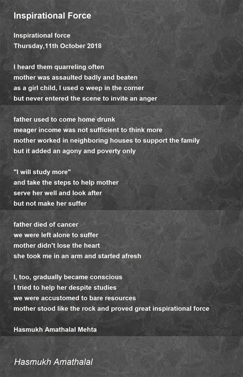 Inspirational Force - Inspirational Force Poem by Mehta Hasmukh Amathaal