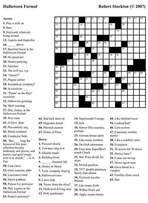 October Crossword Puzzle Printable Printable Crossword Puzzles