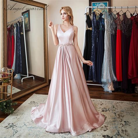 Angel Married Simple Evening Dresses Long Pink Prom Gowns Formal Dress