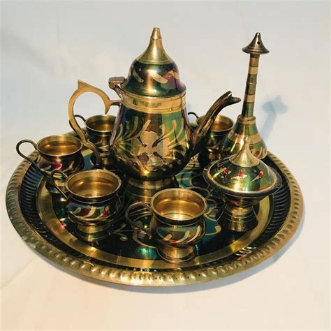 Turkish Coffee Set Arabic Greek Coffee Set Vintage Brass Etsy