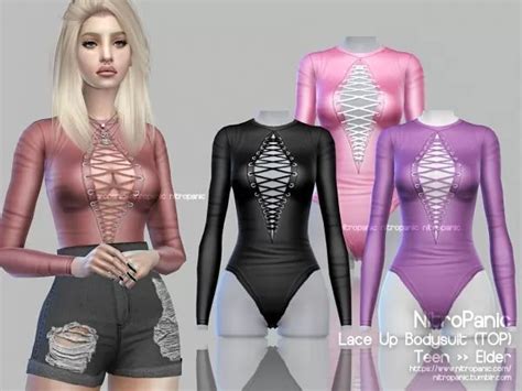 Lace Up Bodysuit Top The Sims 4 Download Simsdomination Sims 4 Clothing Sims 4 The