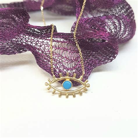 14K Real Solid Gold Turquoise Evil Eye Pendant Necklace For Women
