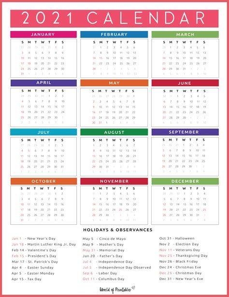 View 18 Printable Pdf Free Printable 2021 Calendar With Holidays Usa