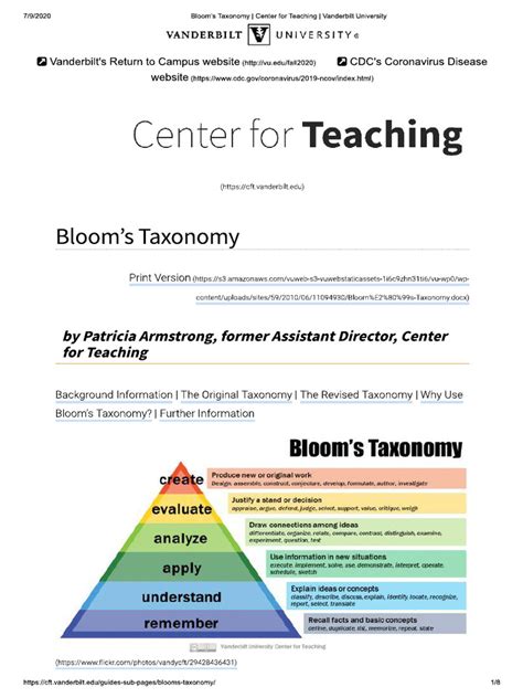 Blooms Taxonomy Center For Teaching Vanderbilt University Pdf