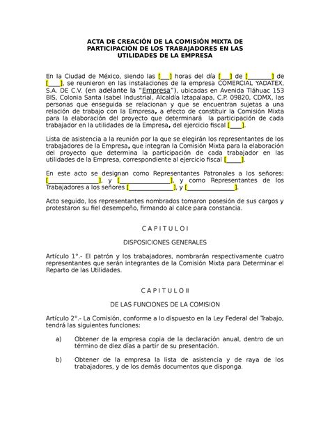 6 Formato Acta Comisión Mixta Reparto De Utilidades Ptu Acta De