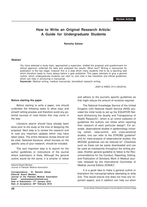 Pdf How To Write An Original Research Article A Guide For