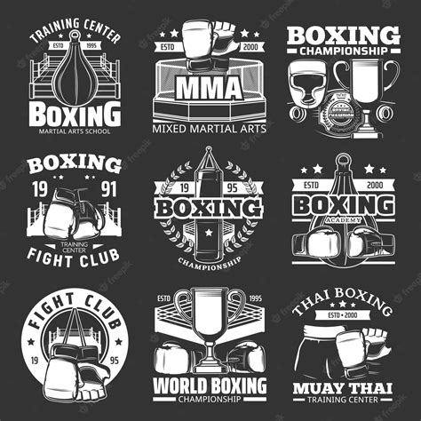 Premium Vector Boxing Club Emblems Muay Thai Kickboxing Championship
