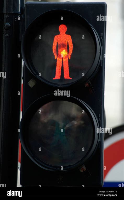 Red Man Stop Dont Walk Traffic Light Sign London England Uk Stock