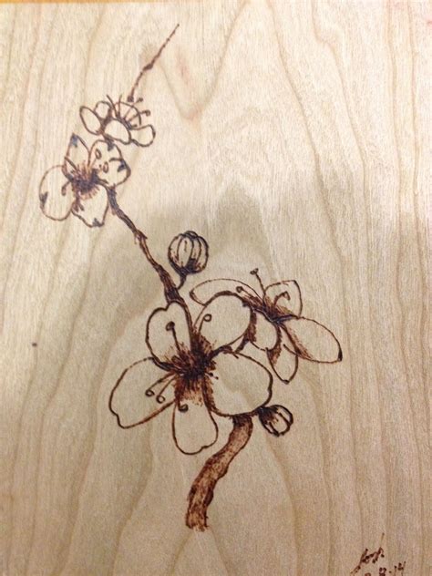 My First Attempt At Wood Burning Sakura Japanese Cherry Blossoms On