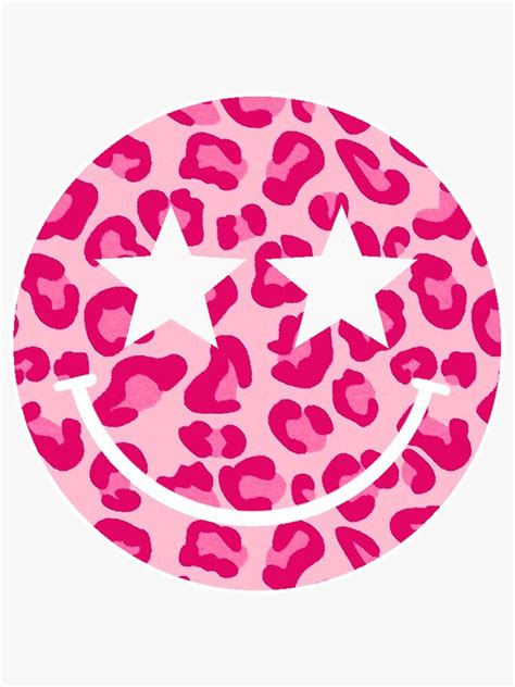Pink Cheetah Smiley Face Sticker For Sale By Prettyfairy Redbubble