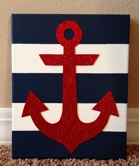 Striped Anchor Canvas Canvas Painting Diy Painting Crafts