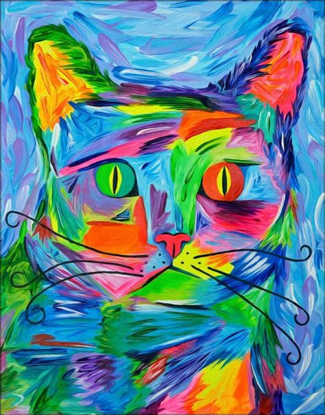Abstract Cat Art Print Colorful Cat Print Rainbow Cats Cat Wall Art