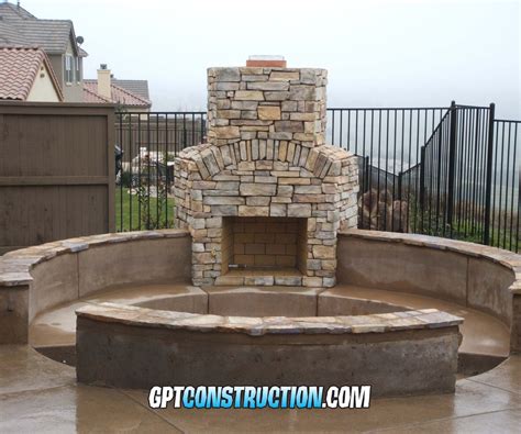 Full Masonry Outdoor Real Wood Burning Fireplace With Sunken Seating