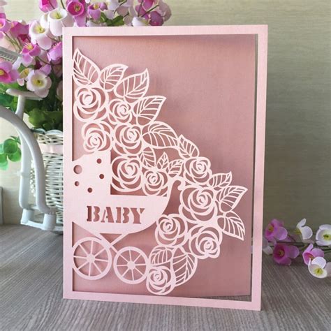 Baby shower thank you cards. 50Pcs Pink Pearl paper Girl Baby Shower invitation cards party Kids Happy Birthday Decoration ...