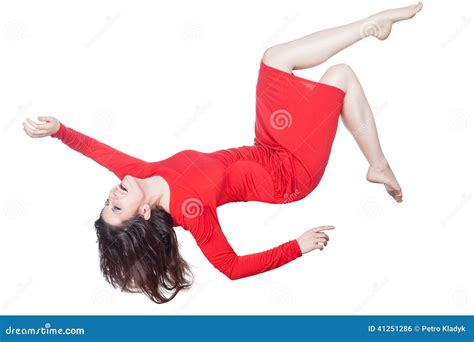 Woman In Red Dress Falls Stock Photo Image Of Drop 41251286