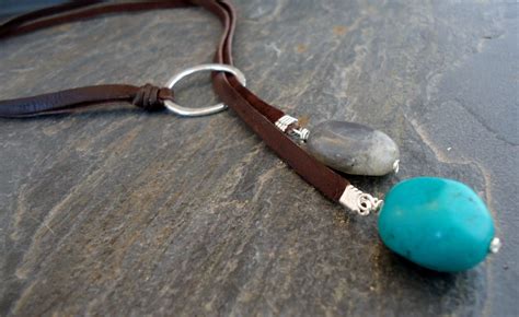 Leather Necklace Leather Turquoise Lariat Sterling Silver