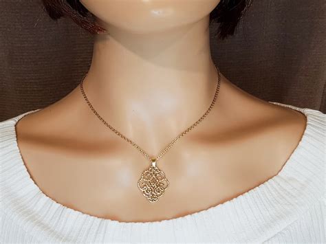 Gold Watermark Pendant Diamond Necklace Etsy