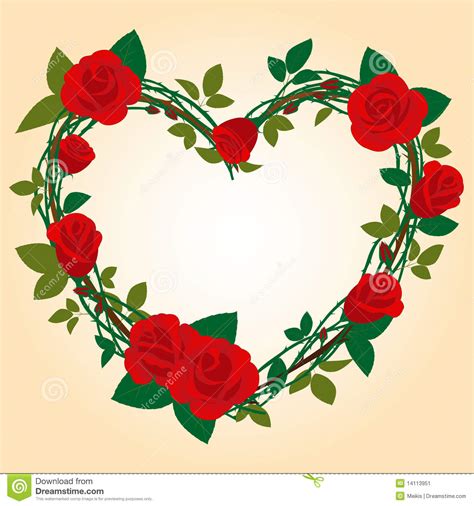 Red Rose Frame In The Shape Of Heart Stock Vector Illustration Of