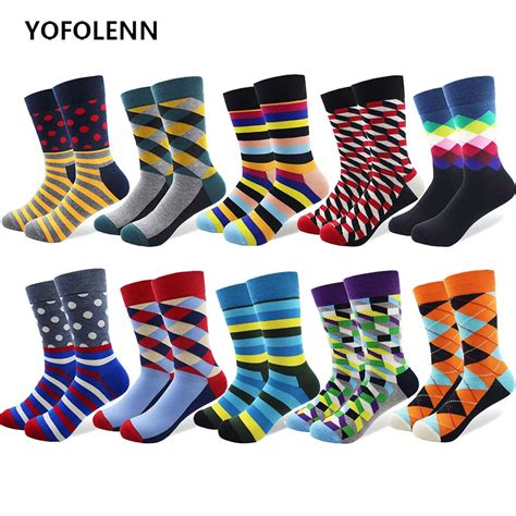 10 Pairslot Combed Cotton Socks Mens Funny Colorful Striped And Dot Crazy Crazy Skate Casual