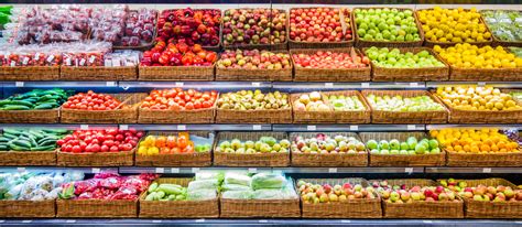 Fresh Fruits And Vegetables On Shelf In Supermarket Supermarkt Inside